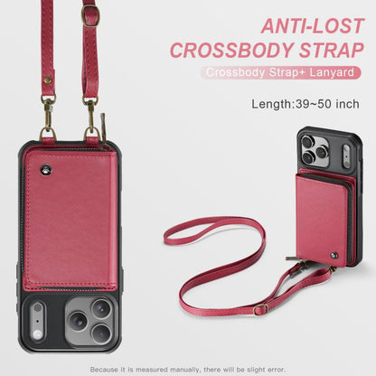 For iPhone 17 Pro Max JEEHOOD C22 Series Zipper Wallet Leather Phone Case with Dual Lanyard(Red) by JEEHOOD