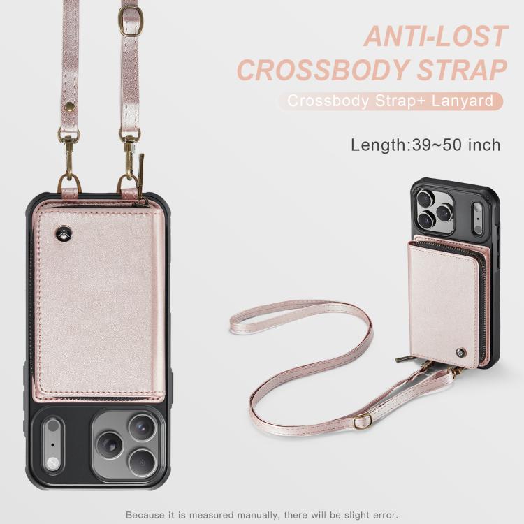 For iPhone 17 Pro Max JEEHOOD C22 Series Zipper Wallet Leather Phone Case with Dual Lanyard(Rose Gold) by JEEHOOD