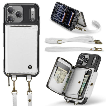 For iPhone 17 Pro Max JEEHOOD C22 Series Zipper Wallet Leather Phone Case with Dual Lanyard(White) by JEEHOOD