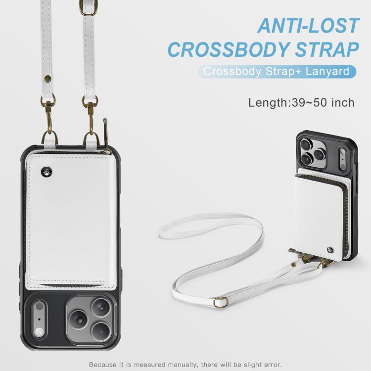 For iPhone 17 Pro Max JEEHOOD C22 Series Zipper Wallet Leather Phone Case with Dual Lanyard(White) by JEEHOOD