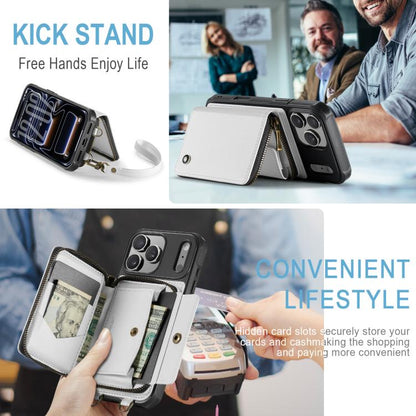 For iPhone 17 Pro Max JEEHOOD C22 Series Zipper Wallet Leather Phone Case with Dual Lanyard(White) by JEEHOOD