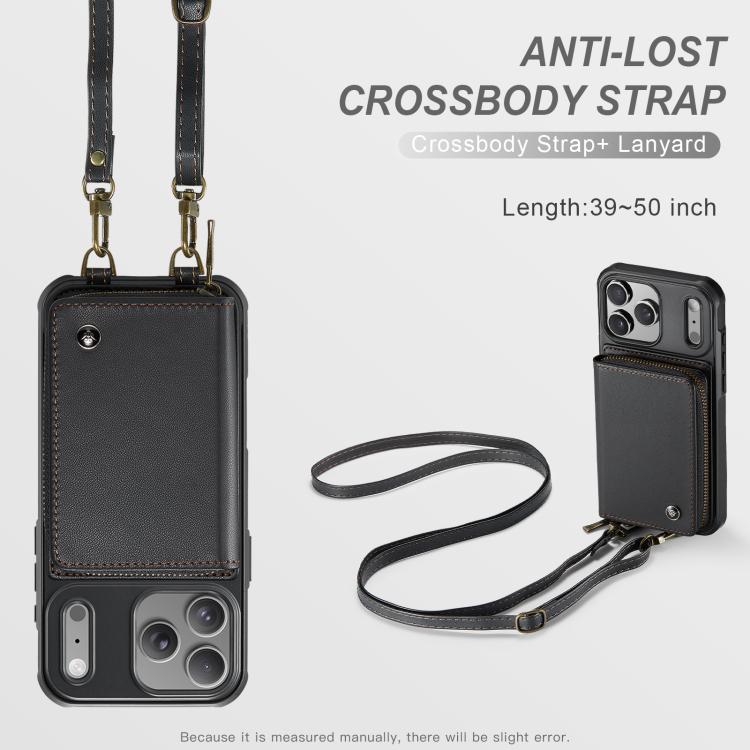 For iPhone 17 Pro JEEHOOD C22 Series Zipper Wallet Leather Phone Case with Dual Lanyard(Black) by JEEHOOD