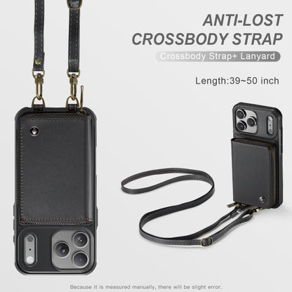 For iPhone 17 Pro JEEHOOD C22 Series Zipper Wallet Leather Phone Case with Dual Lanyard(Black) by JEEHOOD