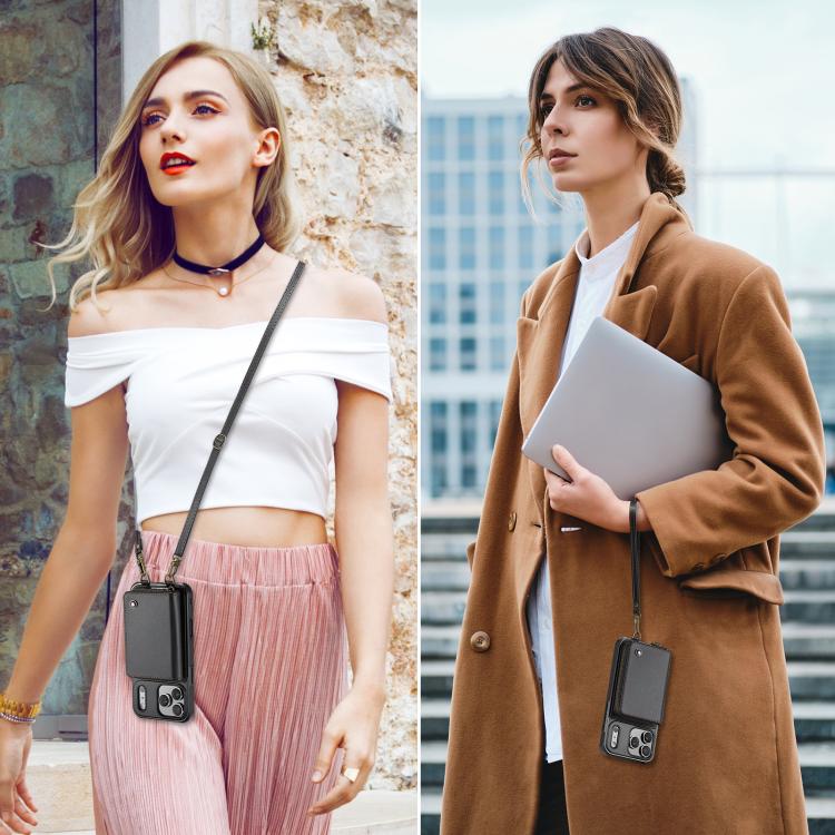 For iPhone 17 Pro JEEHOOD C22 Series Zipper Wallet Leather Phone Case with Dual Lanyard(Black) by JEEHOOD