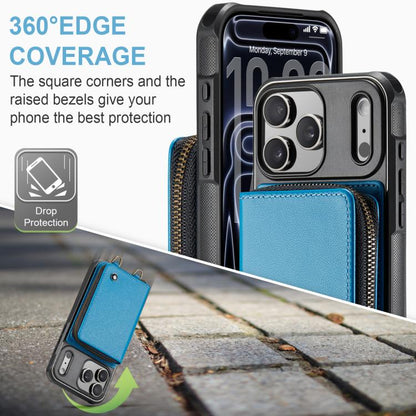 For iPhone 17 Pro JEEHOOD C22 Series Zipper Wallet Leather Phone Case with Dual Lanyard(Blue) by JEEHOOD