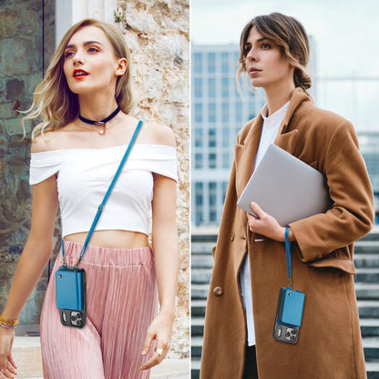 For iPhone 17 Pro JEEHOOD C22 Series Zipper Wallet Leather Phone Case with Dual Lanyard(Blue) by JEEHOOD