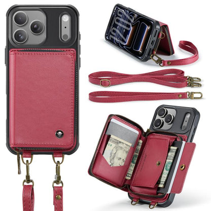For iPhone 17 Pro JEEHOOD C22 Series Zipper Wallet Leather Phone Case with Dual Lanyard(Red) by JEEHOOD
