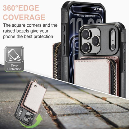 For iPhone 17 Pro JEEHOOD C22 Series Zipper Wallet Leather Phone Case with Dual Lanyard(Rose Gold) by JEEHOOD