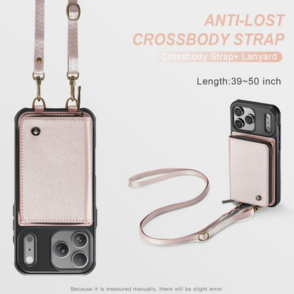 For iPhone 17 Pro JEEHOOD C22 Series Zipper Wallet Leather Phone Case with Dual Lanyard(Rose Gold) by JEEHOOD