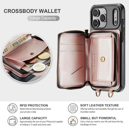 For iPhone 17 Pro JEEHOOD C22 Series Zipper Wallet Leather Phone Case with Dual Lanyard(Rose Gold) by JEEHOOD