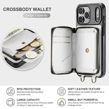 For iPhone 17 Pro JEEHOOD C22 Series Zipper Wallet Leather Phone Case with Dual Lanyard(White) by JEEHOOD