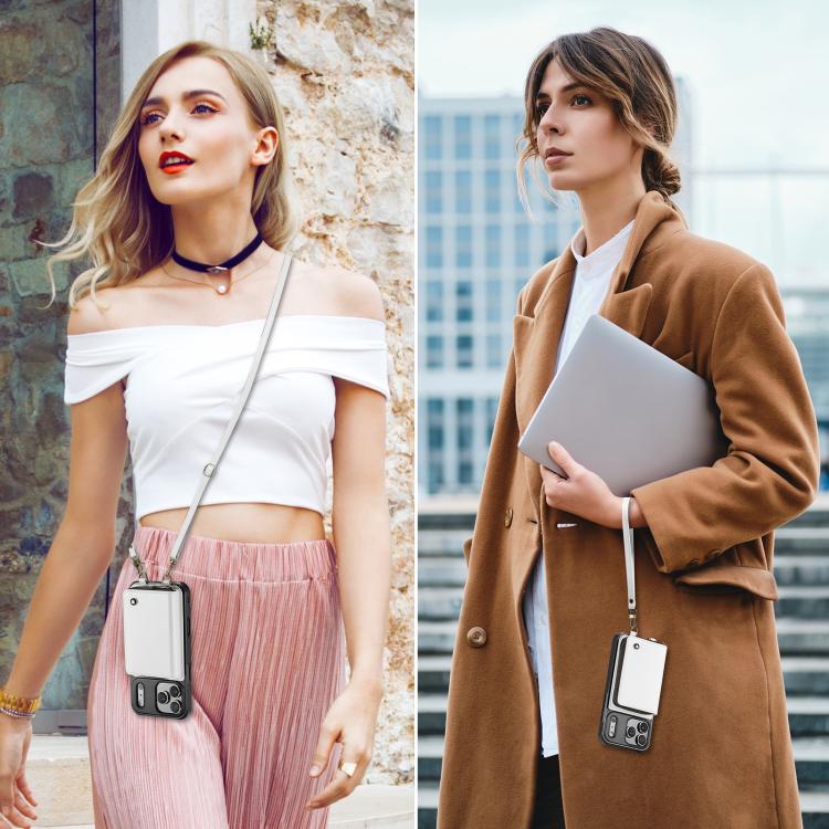 For iPhone 17 Pro JEEHOOD C22 Series Zipper Wallet Leather Phone Case with Dual Lanyard(White) by JEEHOOD