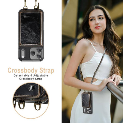 For iPhone 17 Pro JEEHOOD C22 Series Zipper Wallet Leather Phone Case with Dual Lanyard(Coffee) by JEEHOOD