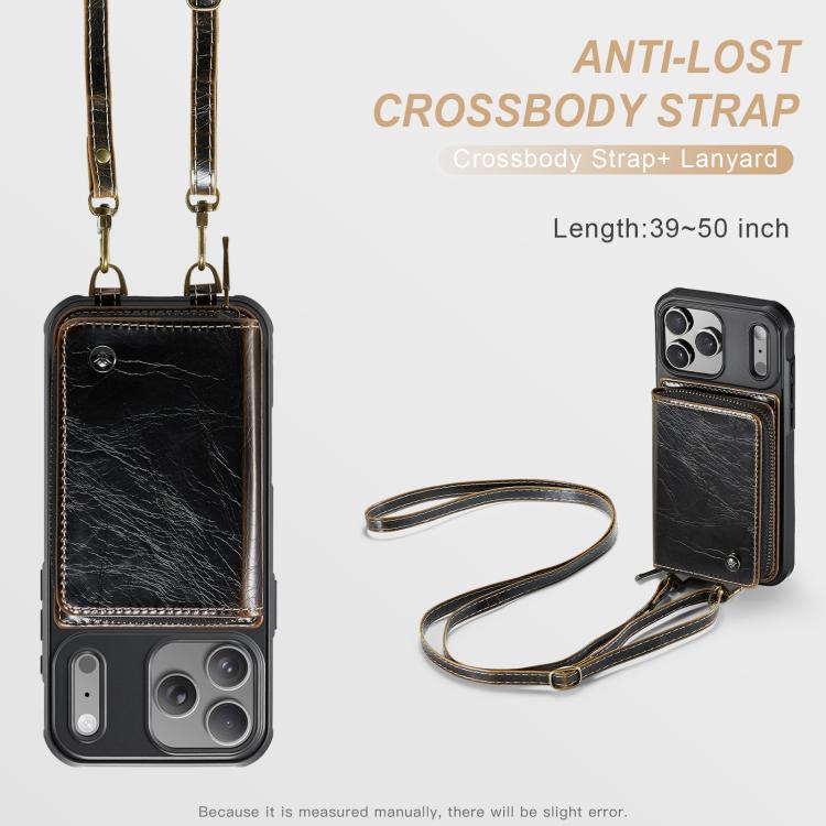 For iPhone 17 Pro JEEHOOD C22 Series Zipper Wallet Leather Phone Case with Dual Lanyard(Coffee) by JEEHOOD