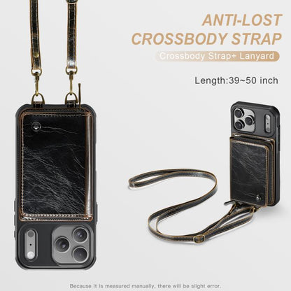 For iPhone 17 Pro JEEHOOD C22 Series Zipper Wallet Leather Phone Case with Dual Lanyard(Coffee) by JEEHOOD