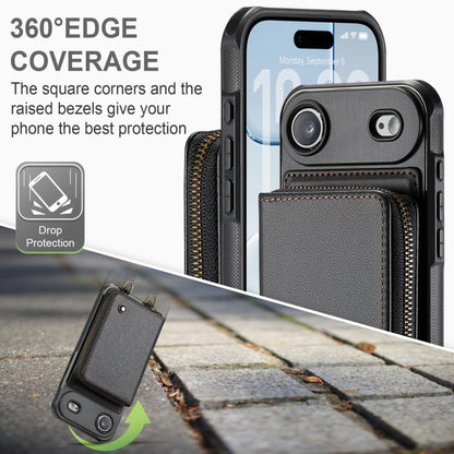 For iPhone Air JEEHOOD C22 Series Zipper Wallet Leather Phone Case with Dual Lanyard(Black) by JEEHOOD