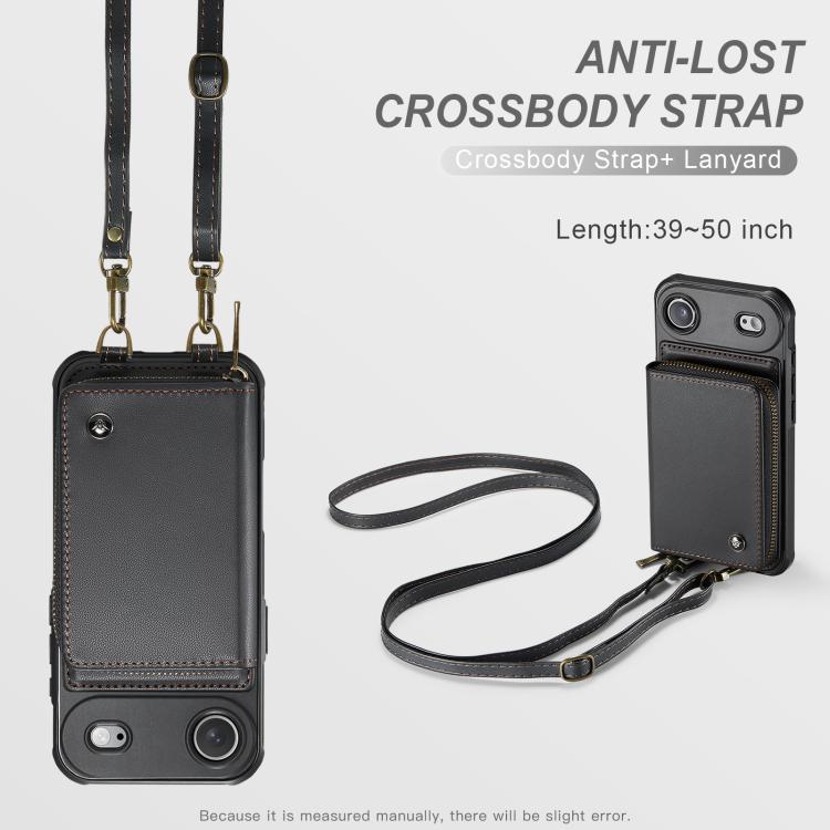 For iPhone Air JEEHOOD C22 Series Zipper Wallet Leather Phone Case with Dual Lanyard(Black) by JEEHOOD