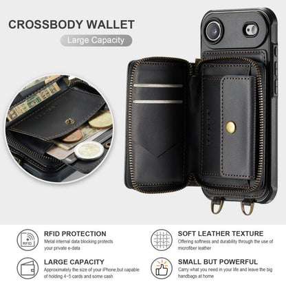 For iPhone Air JEEHOOD C22 Series Zipper Wallet Leather Phone Case with Dual Lanyard(Black) by JEEHOOD