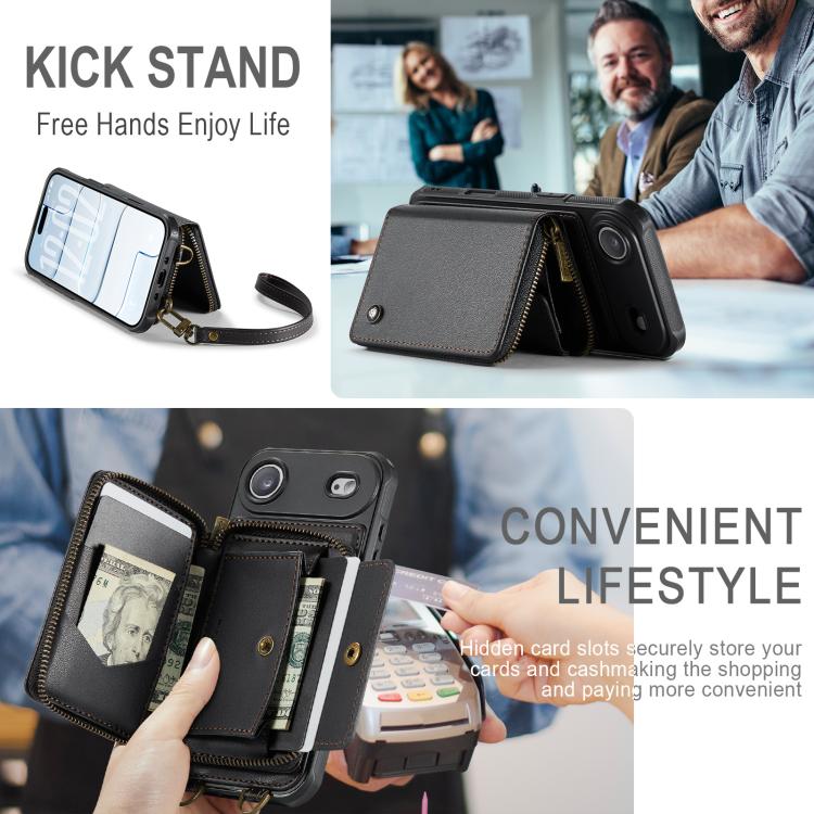 For iPhone Air JEEHOOD C22 Series Zipper Wallet Leather Phone Case with Dual Lanyard(Black) by JEEHOOD