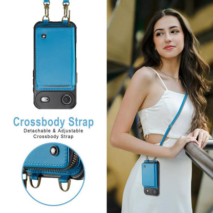 For iPhone Air JEEHOOD C22 Series Zipper Wallet Leather Phone Case with Dual Lanyard(Blue) by JEEHOOD