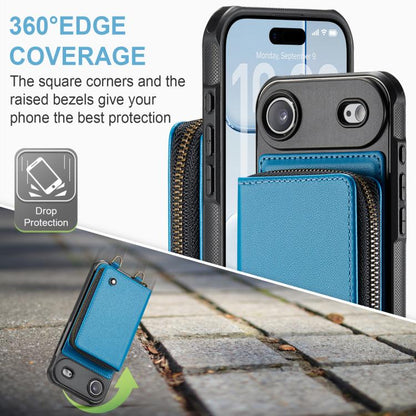 For iPhone Air JEEHOOD C22 Series Zipper Wallet Leather Phone Case with Dual Lanyard(Blue) by JEEHOOD