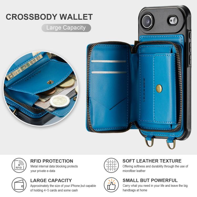 For iPhone Air JEEHOOD C22 Series Zipper Wallet Leather Phone Case with Dual Lanyard(Blue) by JEEHOOD