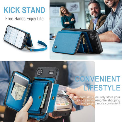 For iPhone Air JEEHOOD C22 Series Zipper Wallet Leather Phone Case with Dual Lanyard(Blue) by JEEHOOD
