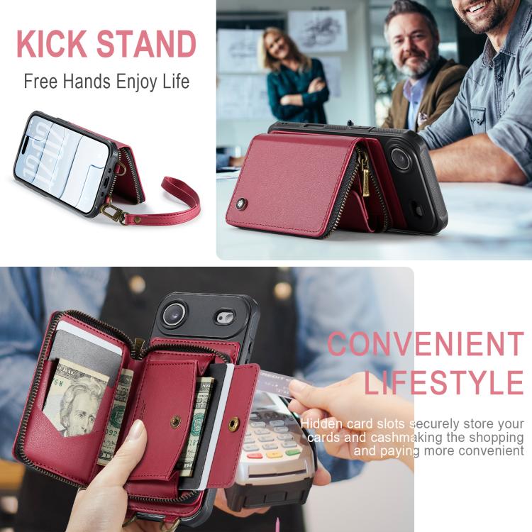 For iPhone Air JEEHOOD C22 Series Zipper Wallet Leather Phone Case with Dual Lanyard(Red) by JEEHOOD