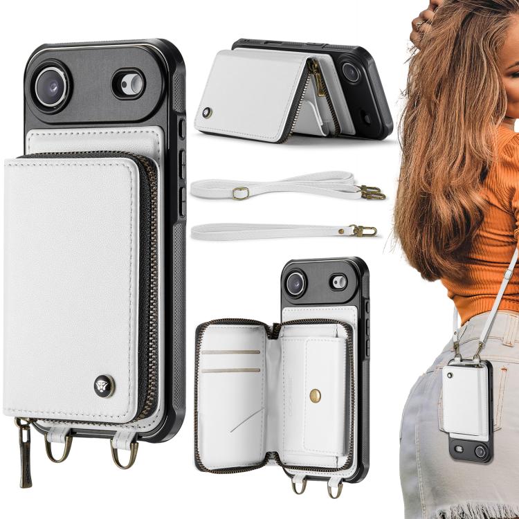 For iPhone Air JEEHOOD C22 Series Zipper Wallet Leather Phone Case with Dual Lanyard(White) by JEEHOOD