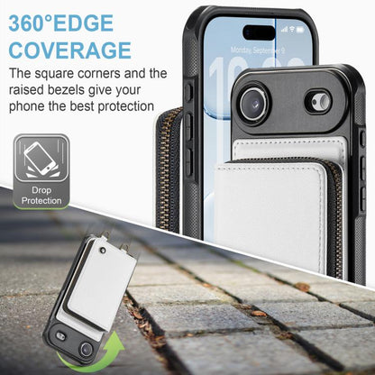 For iPhone Air JEEHOOD C22 Series Zipper Wallet Leather Phone Case with Dual Lanyard(White) by JEEHOOD