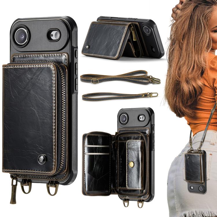 For iPhone Air JEEHOOD C22 Series Zipper Wallet Leather Phone Case with Dual Lanyard(Coffee) by JEEHOOD