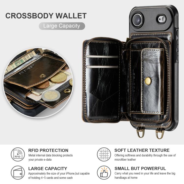 For iPhone Air JEEHOOD C22 Series Zipper Wallet Leather Phone Case with Dual Lanyard(Coffee) by JEEHOOD