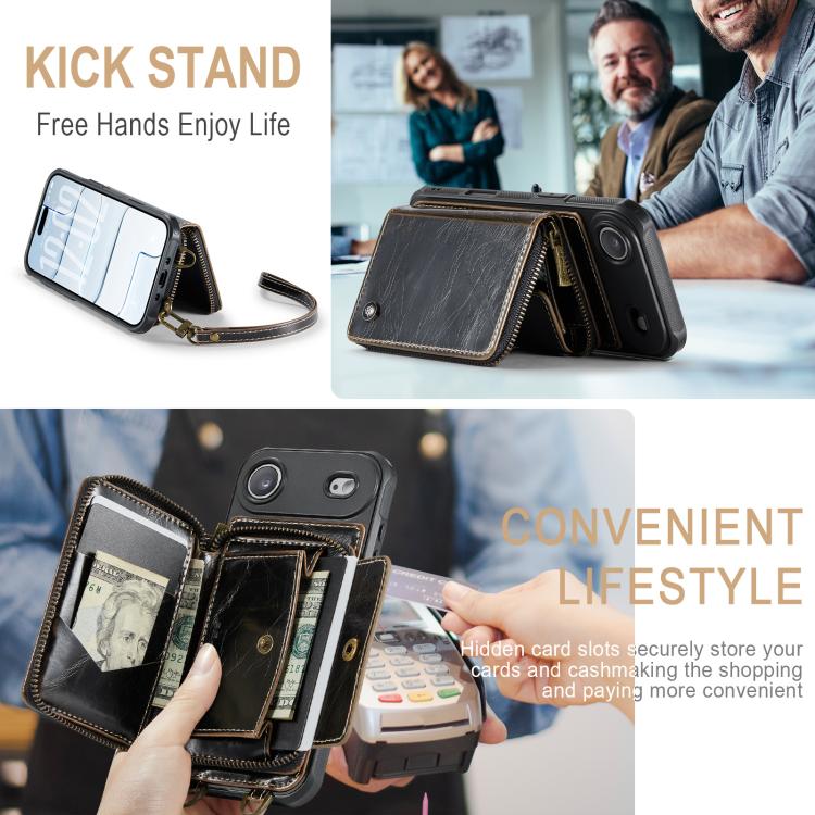 For iPhone Air JEEHOOD C22 Series Zipper Wallet Leather Phone Case with Dual Lanyard(Coffee) by JEEHOOD