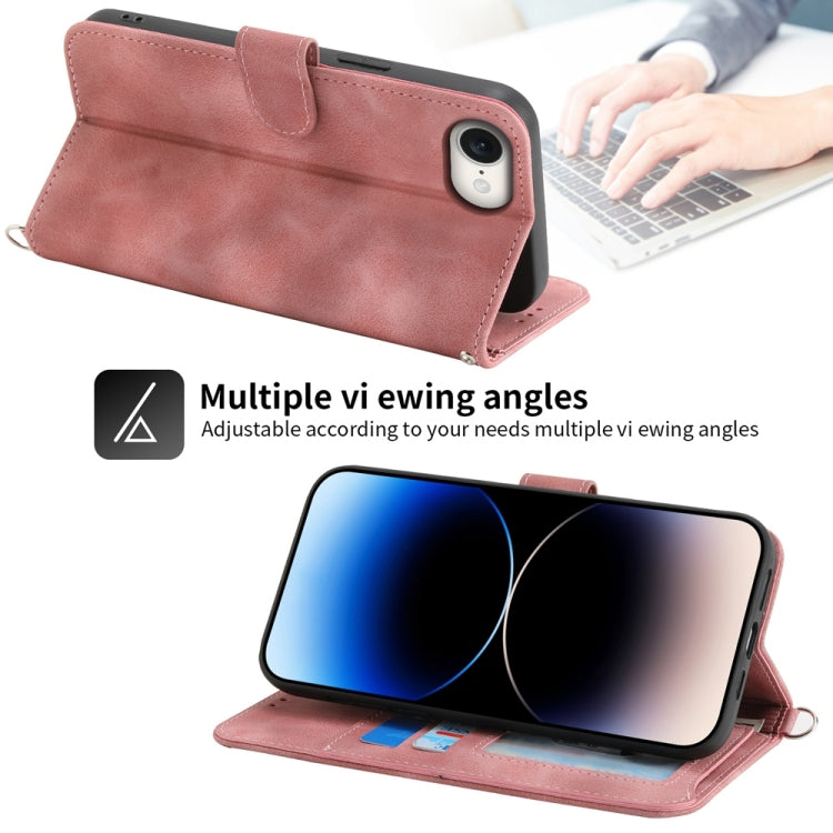 For iPhone 16e Skin-feel Flowers Embossed Wallet Leather Phone Case(Pink) by bashfashion