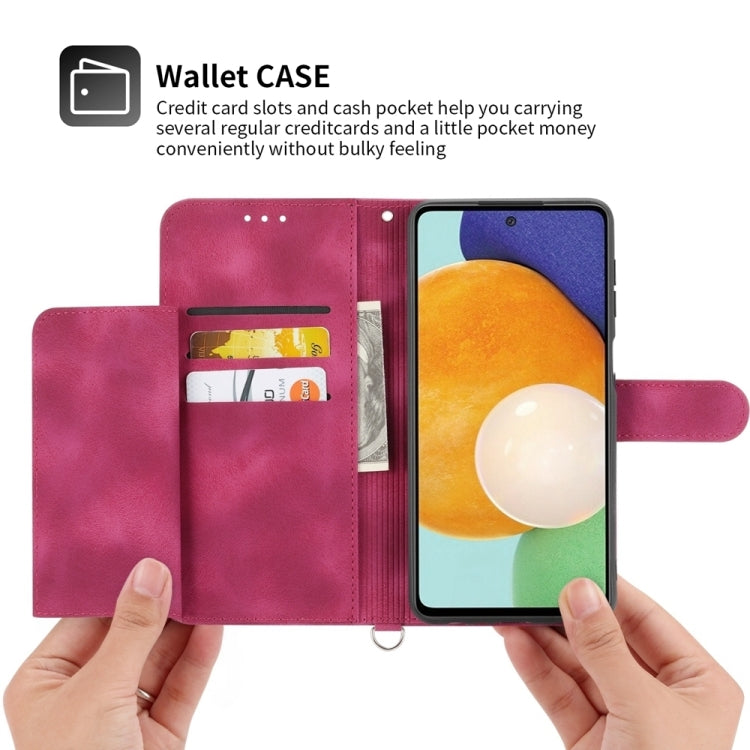 For iPhone 16e Skin-feel Flowers Embossed Wallet Leather Phone Case(Wine Red) by bashfashion