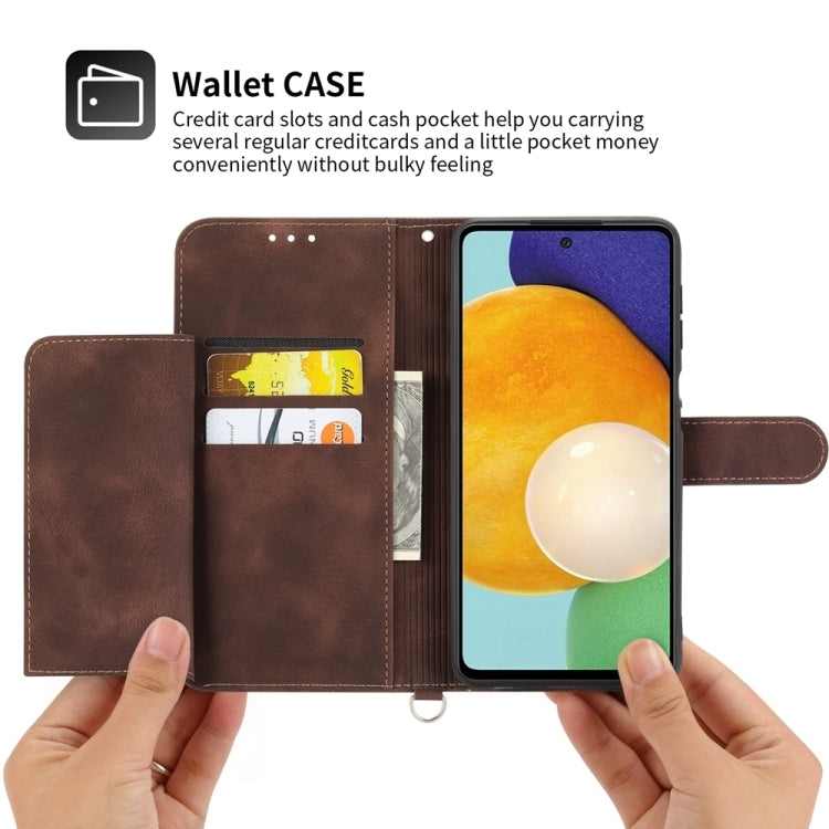For iPhone 16e Skin-feel Flowers Embossed Wallet Leather Phone Case(Brown) by bashfashion
