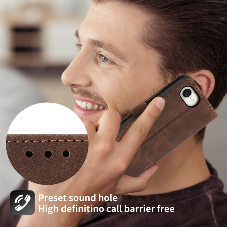 For iPhone 16e Skin-feel Flowers Embossed Wallet Leather Phone Case(Brown) by bashfashion