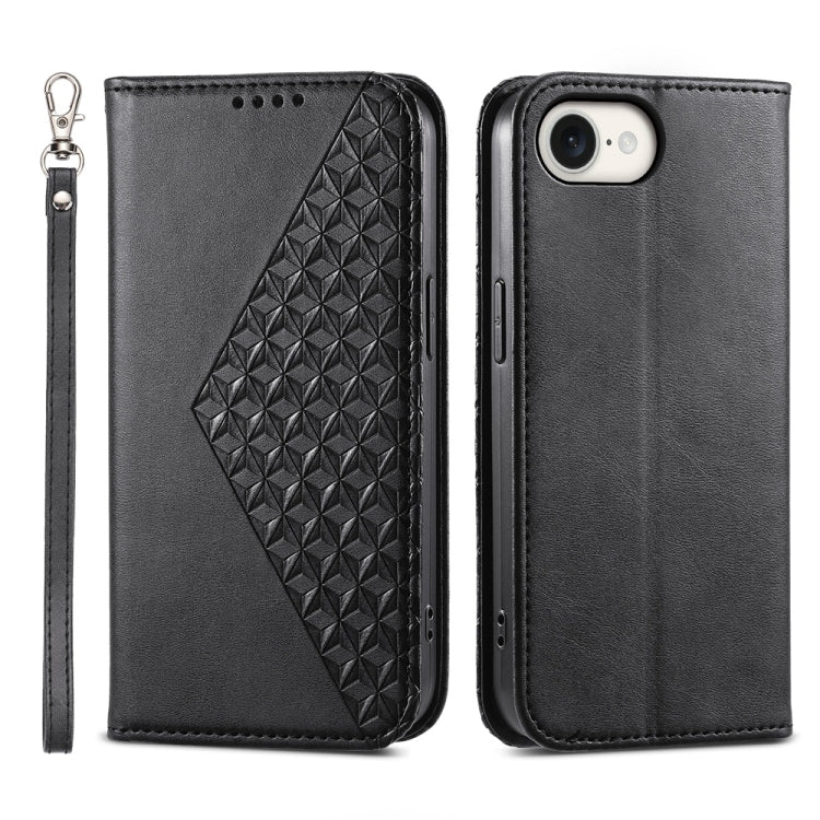 For iPhone 16e Cubic Grid Calf Texture Magnetic Leather Phone Case(Black) by bashfashion