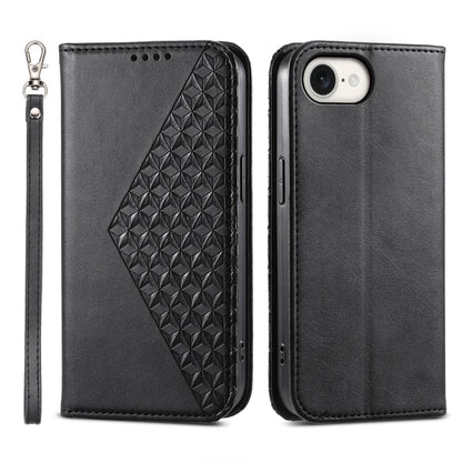 For iPhone 16e Cubic Grid Calf Texture Magnetic Leather Phone Case(Black) by bashfashion