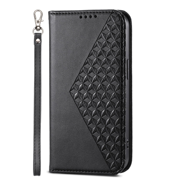 For iPhone 16e Cubic Grid Calf Texture Magnetic Leather Phone Case(Black) by bashfashion