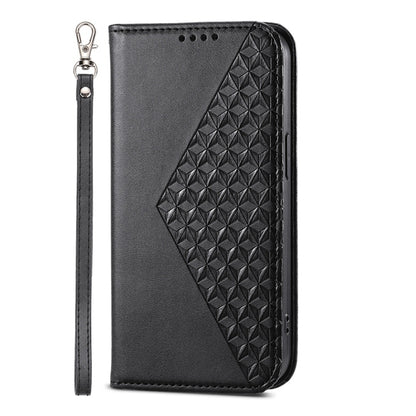 For iPhone 16e Cubic Grid Calf Texture Magnetic Leather Phone Case(Black) by bashfashion