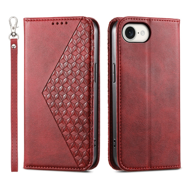 For iPhone 16e Cubic Grid Calf Texture Magnetic Leather Phone Case(Red) by bashfashion
