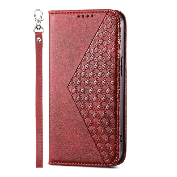 For iPhone 16e Cubic Grid Calf Texture Magnetic Leather Phone Case(Red) by bashfashion