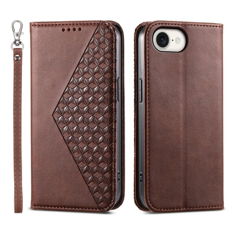 For iPhone 16e Cubic Grid Calf Texture Magnetic Leather Phone Case(Brown) by bashfashion