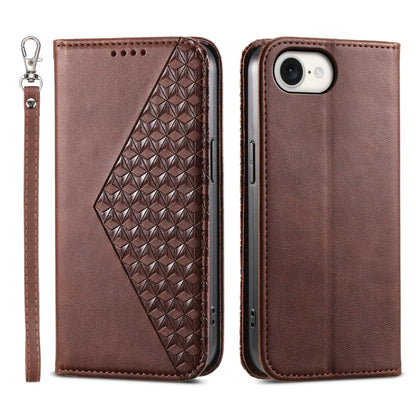 For iPhone 16e Cubic Grid Calf Texture Magnetic Leather Phone Case(Brown) by bashfashion