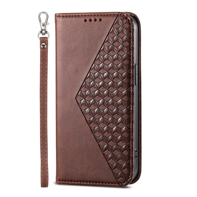 For iPhone 16e Cubic Grid Calf Texture Magnetic Leather Phone Case(Brown) by bashfashion