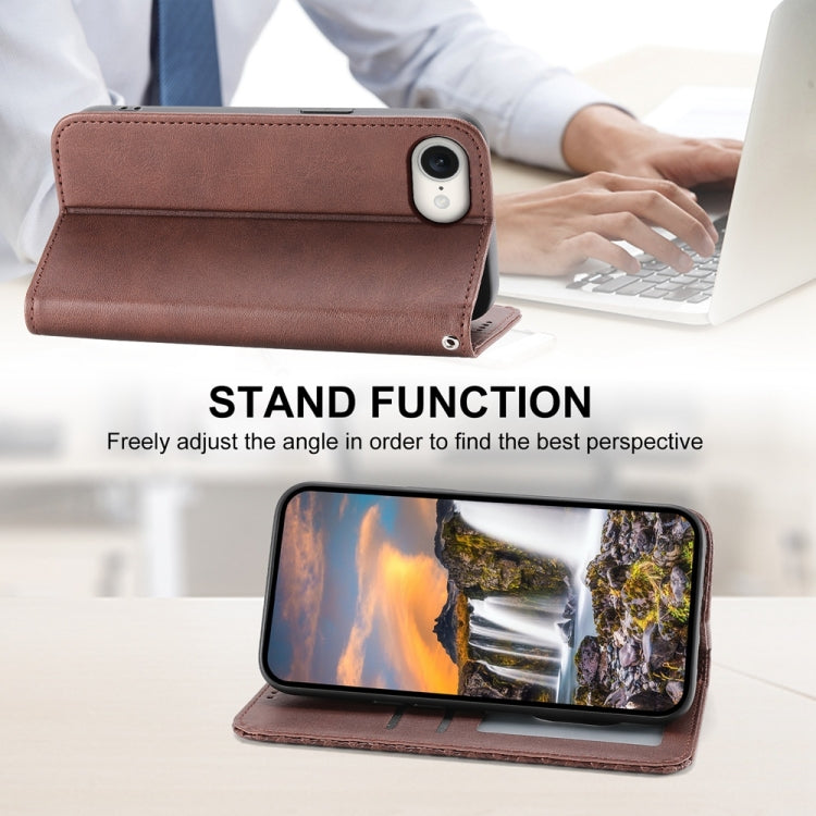 For iPhone 16e Cubic Grid Calf Texture Magnetic Leather Phone Case(Brown) by bashfashion