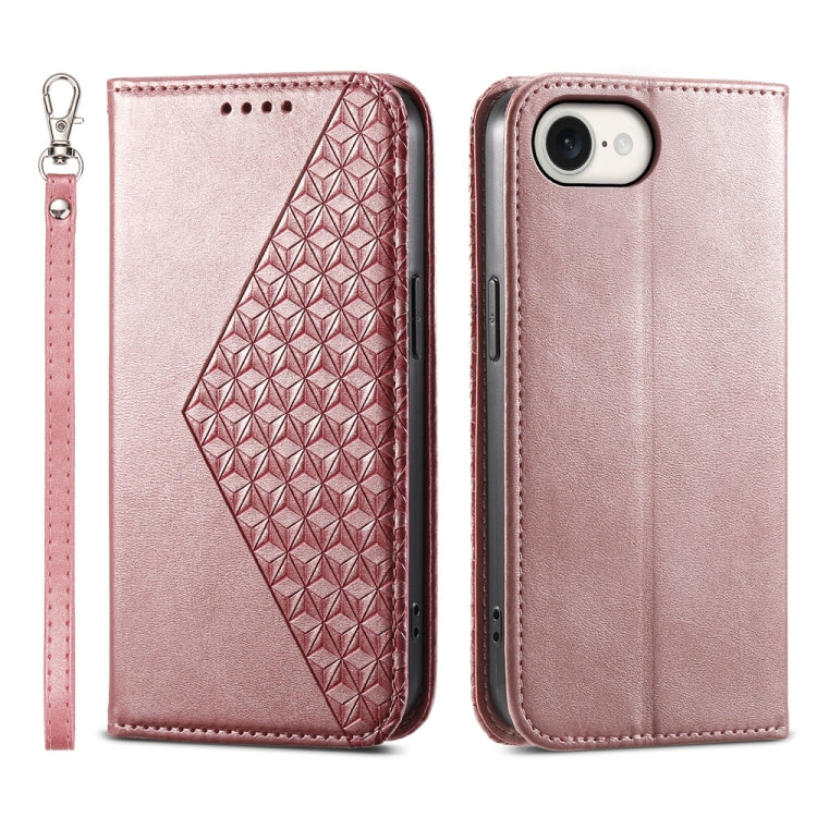 For iPhone 16e Cubic Grid Calf Texture Magnetic Leather Phone Case(Rose Gold) by bashfashion