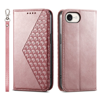 For iPhone 16e Cubic Grid Calf Texture Magnetic Leather Phone Case(Rose Gold) by bashfashion