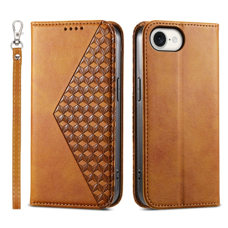 For iPhone 16e Cubic Grid Calf Texture Magnetic Leather Phone Case(Yellow) by bashfashion
